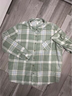 Natural Reflections XL Green Plaid Button-Up Shirt 100% Cotton
